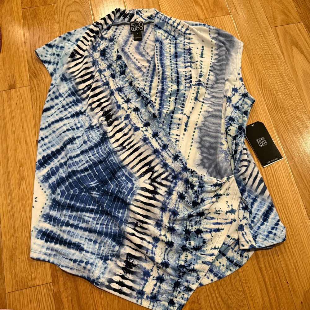 CLARA SUNWOO Crossover Faux Wrap Top - Acid Wash NWT